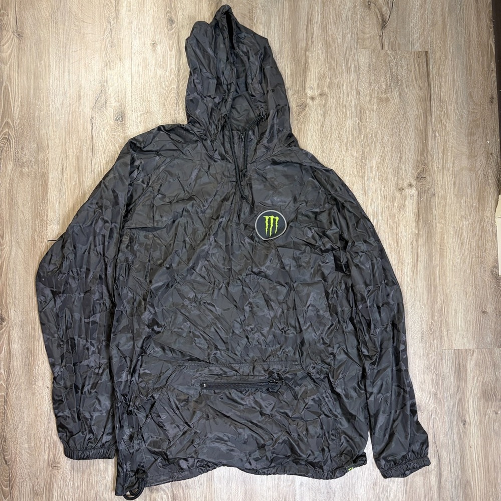 Monster Energy Windbreaker Camo Black Size XL Full Zip Jacket Coat
